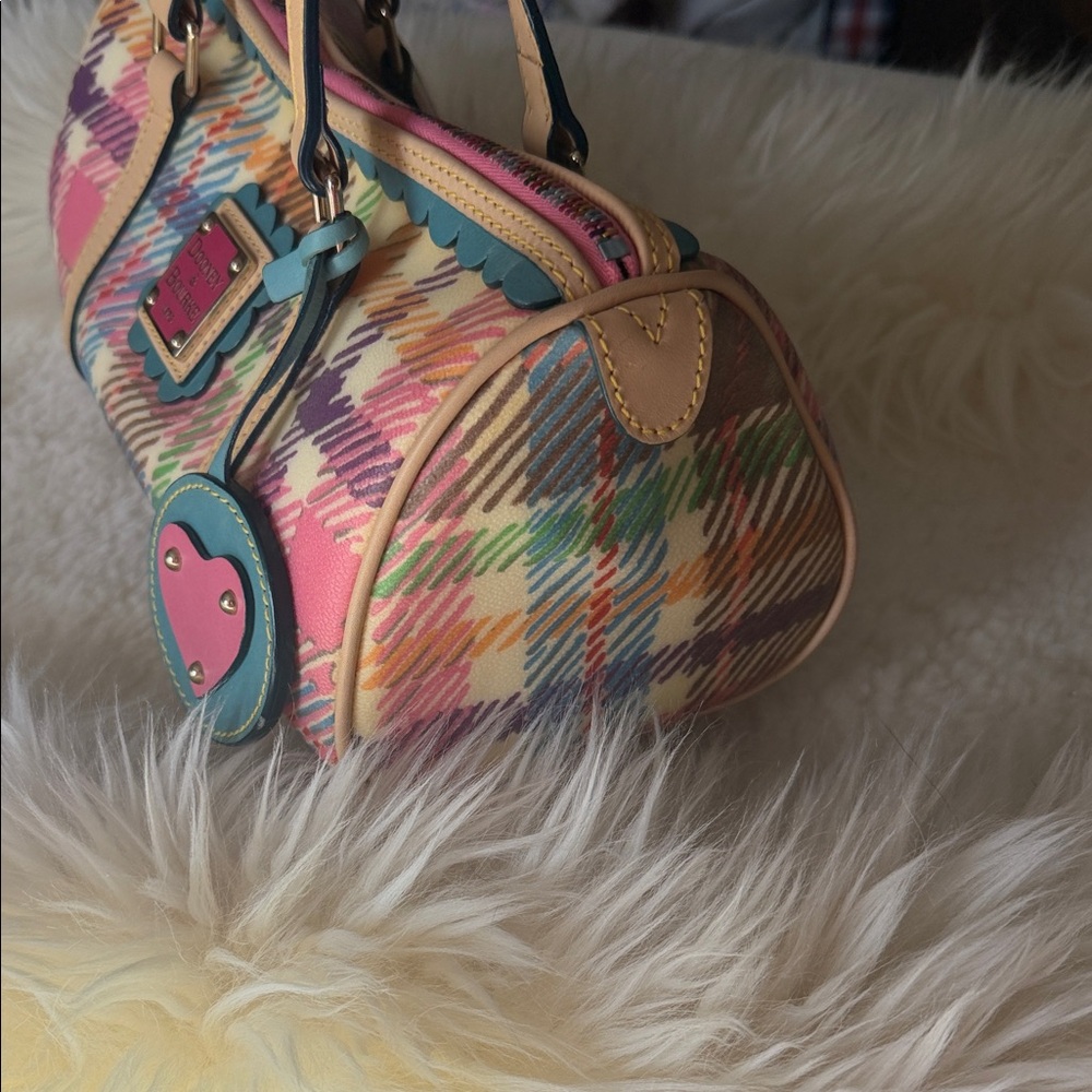 Dooney & Bourke Multicolor Plaid Mini Barrel Bag with Pink Heart Charm - Picture 6 of 16